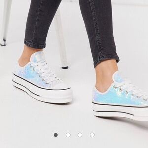 Rare Converse Chuck Taylor Lift platform silver mini sequin sneakers